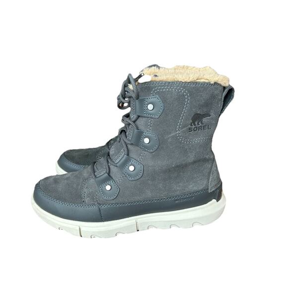 Sorel Winter Boots Womens Size 7.5 Explorer Joan Gray Suede Faux Fur Waterproof - Picture 2 of 11